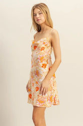 HYFVE Floral Cowl Neck Flirty Satin Mini Dress OutfitFlow